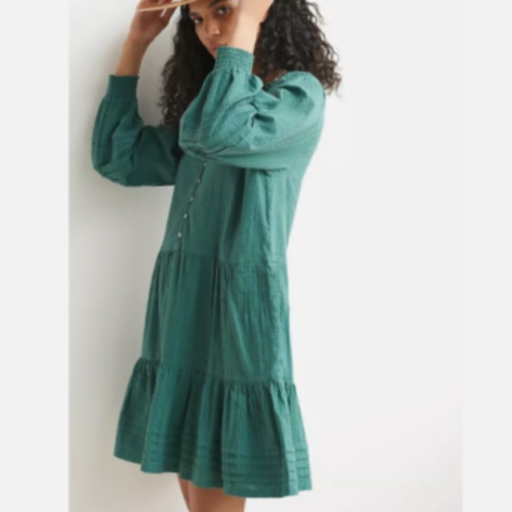 Anthropologie Carrie Tiered Tunic dress in dark green